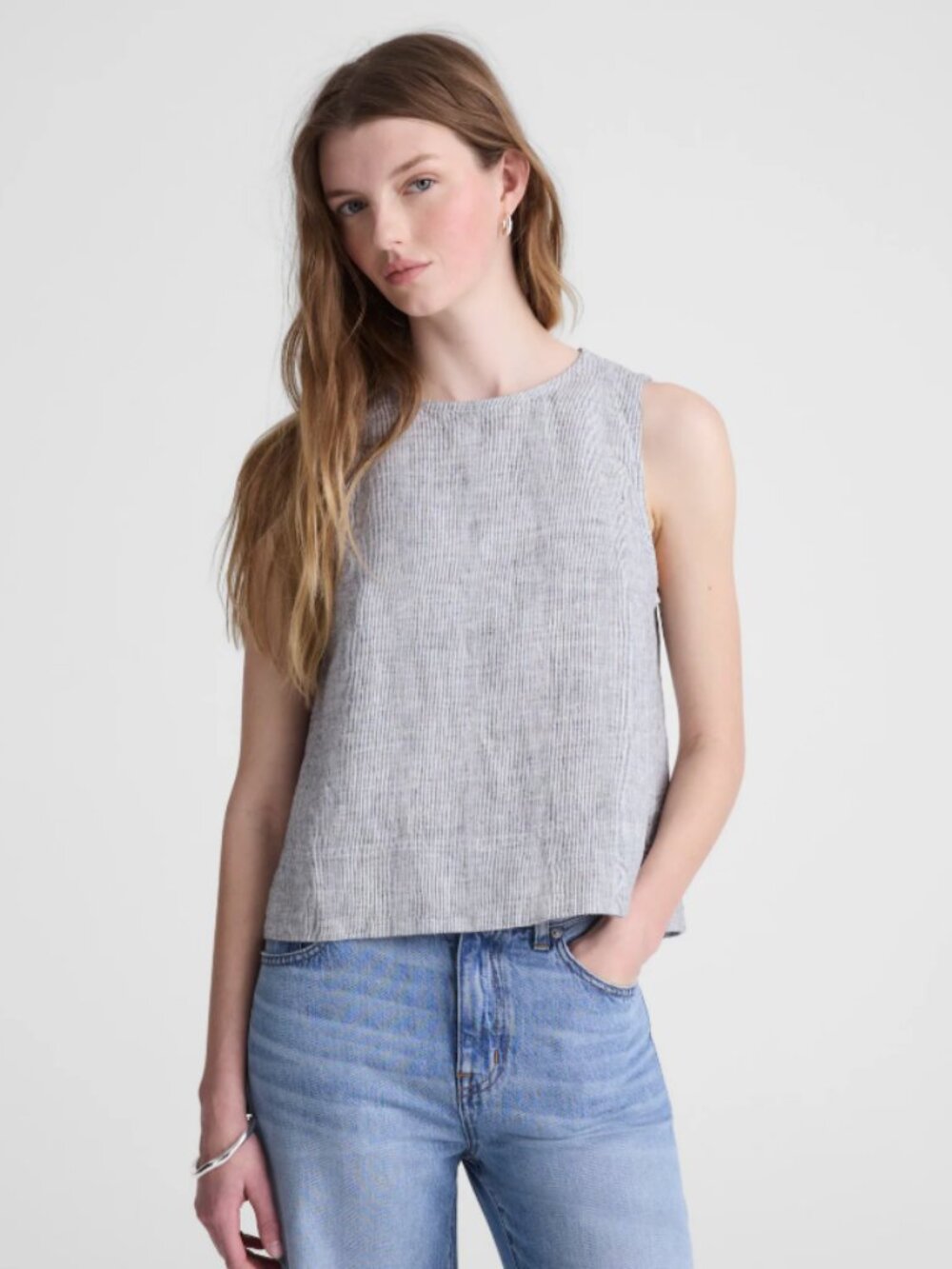Madewell Shell Top in 100% Linen Black White Mini Stripe XS